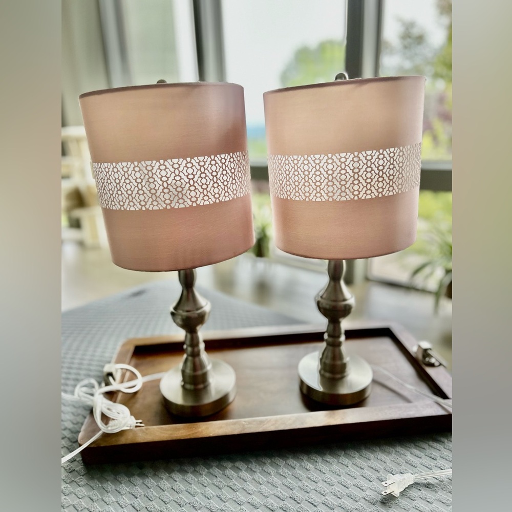 Nightstands set of two in pastel pink and brushed chrome